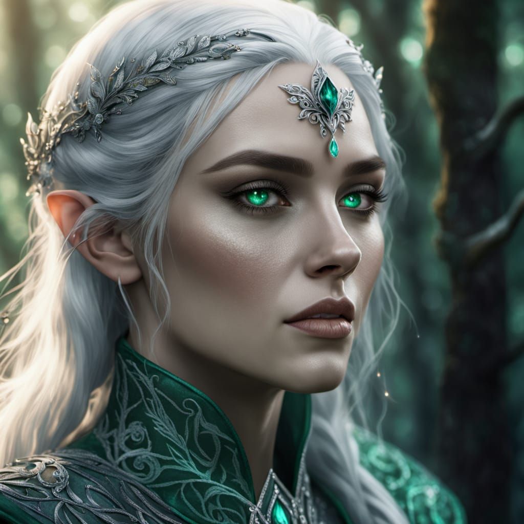 Ethereal Elven Woman in Misty Forest, Fantasy Art