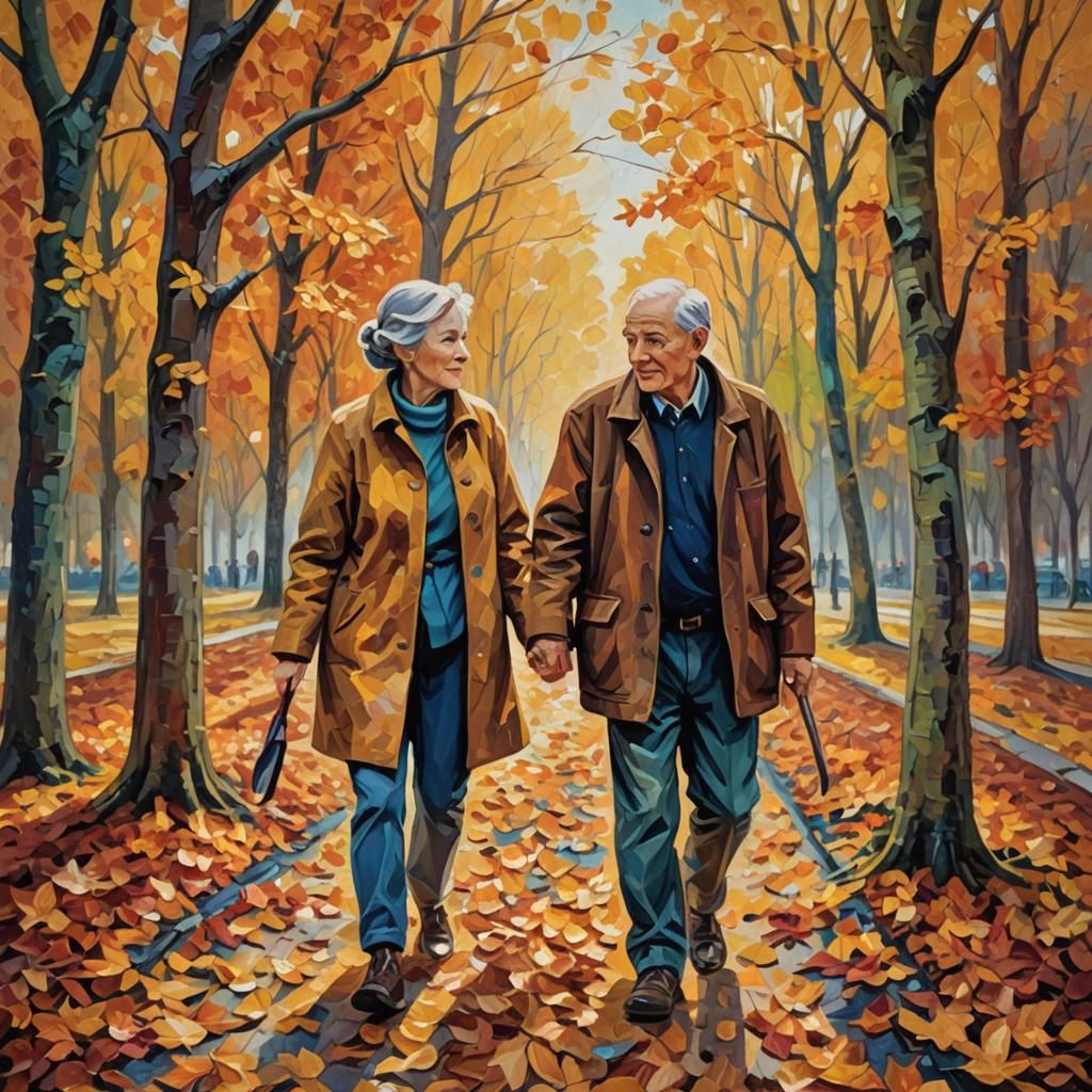 Autumn Couple in Neo-Impressionist Expressionist Style