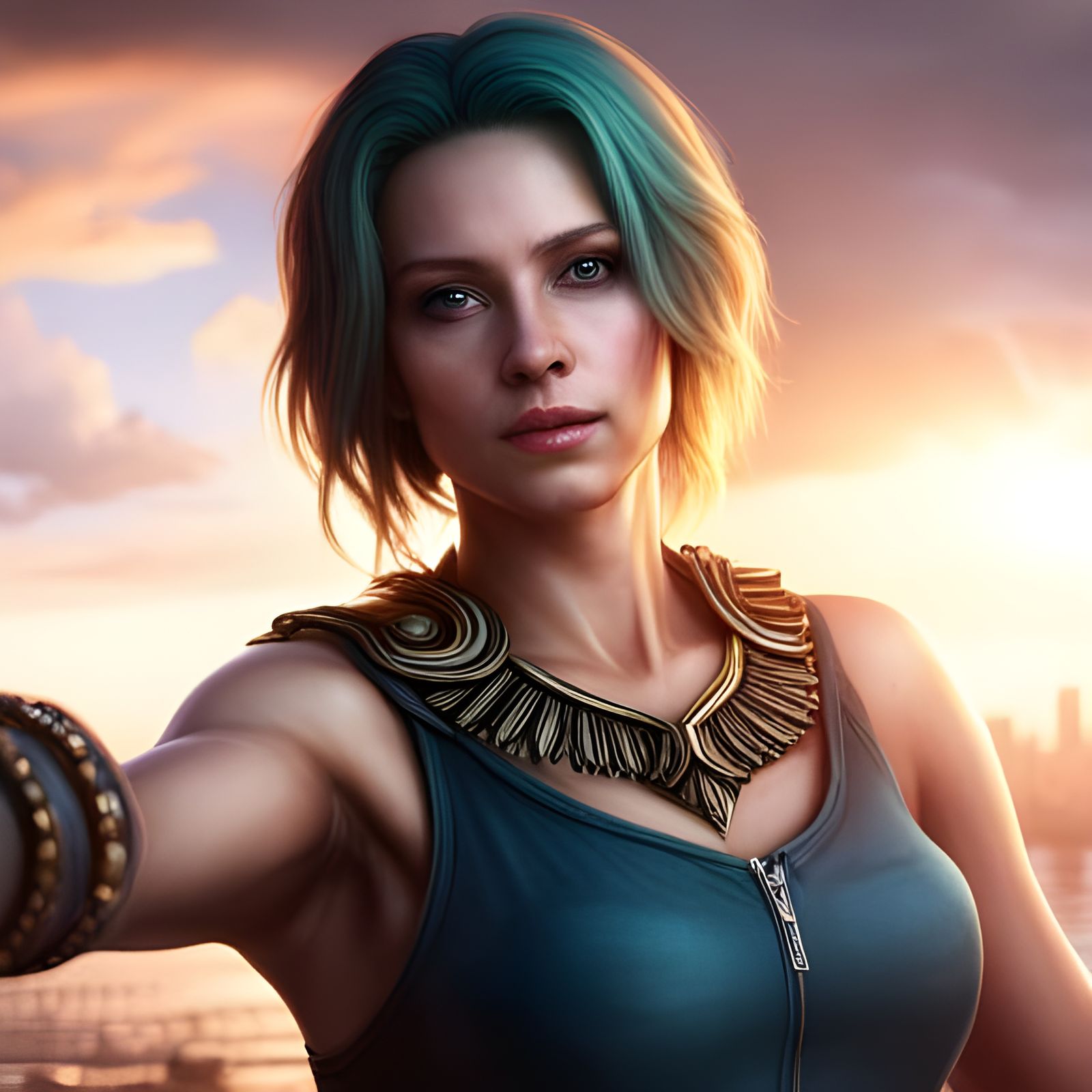 Photorealistic Selfie Portrait of Woman in Tank Top