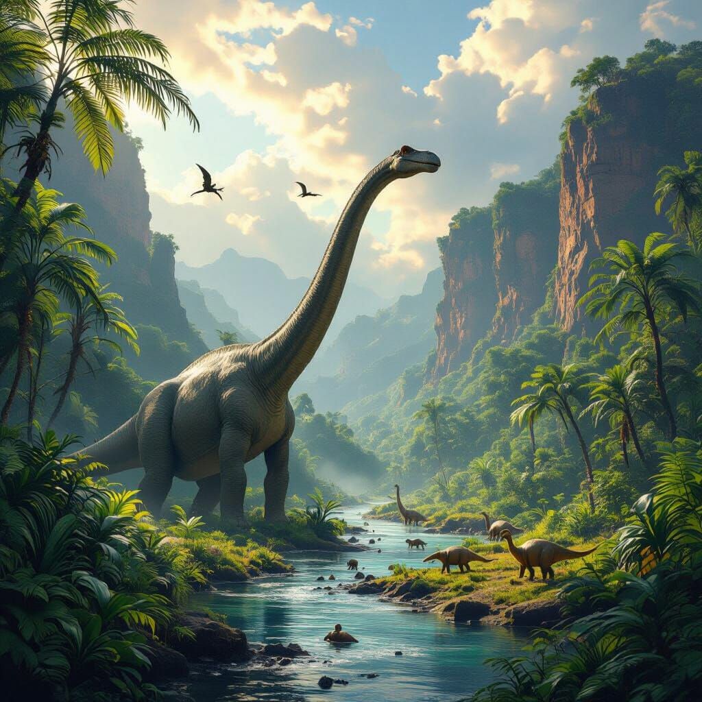 Brachiosaurus in Lush Jurassic Forest Landscape