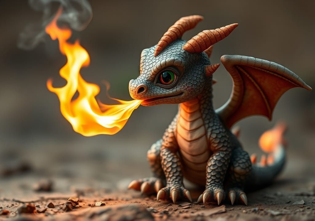 Cute Baby Dragon Learning Flame Breathing