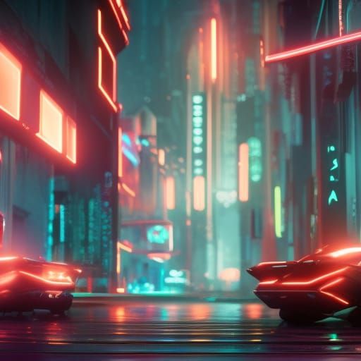 Tron Car in Neon Cyberpunk Cityscape