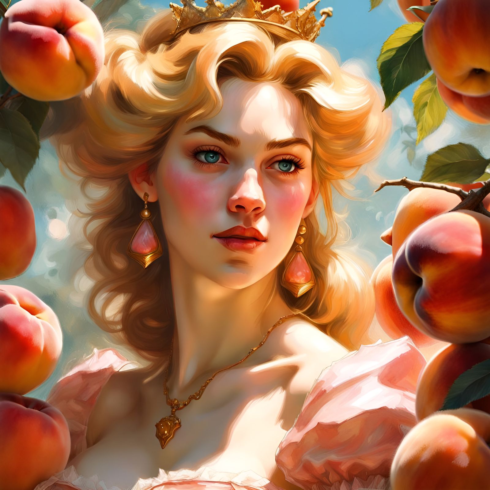 Princess Peach Portrait Surrounded by Peaches