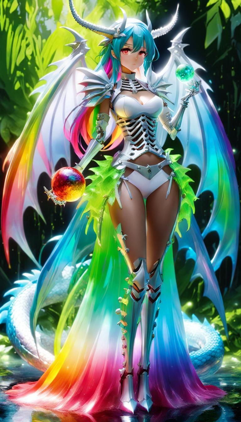 Rainbow Slime Dragon Girl with Metal Skeleton