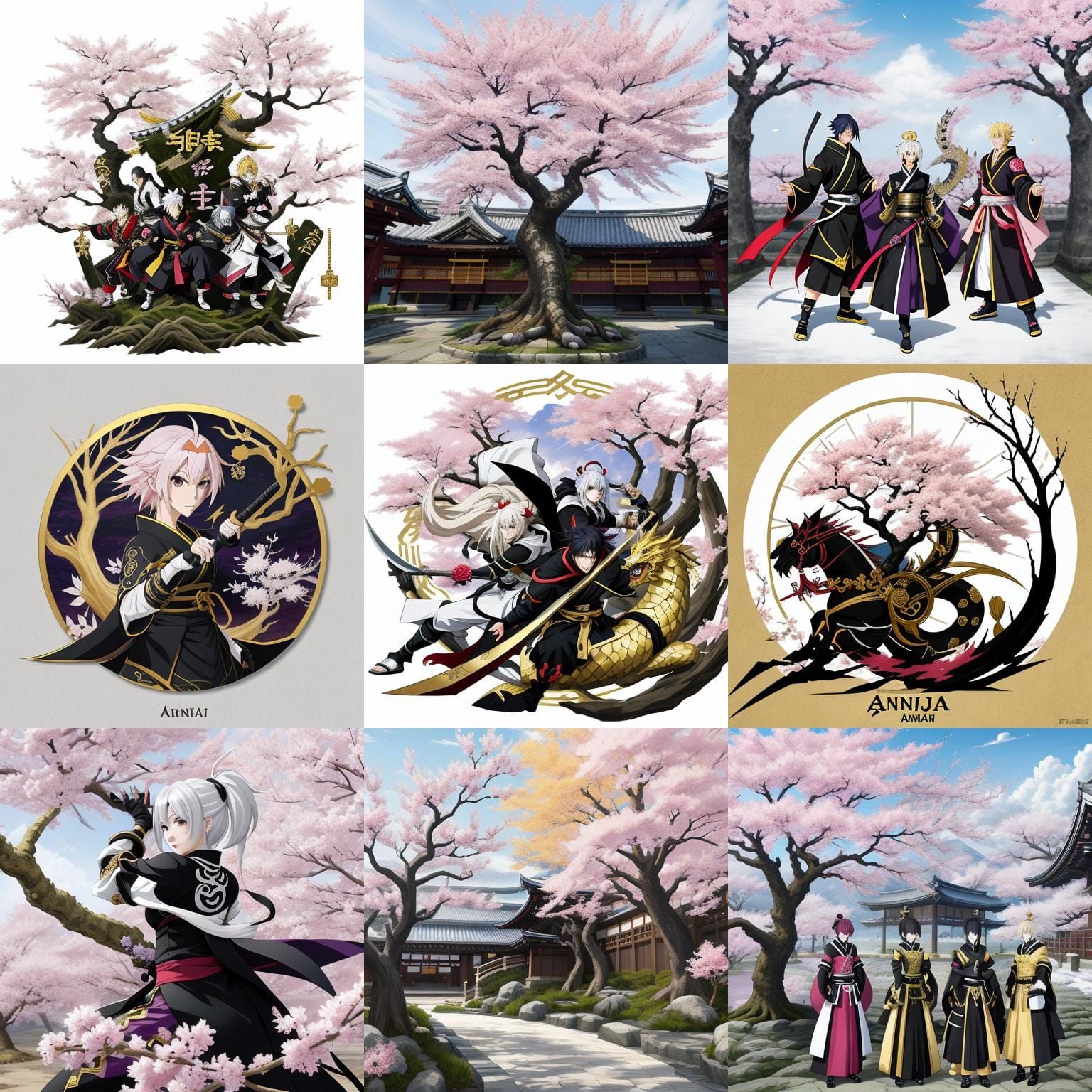 Ninja Clan Under Sakura Tree with Eastern Dragon