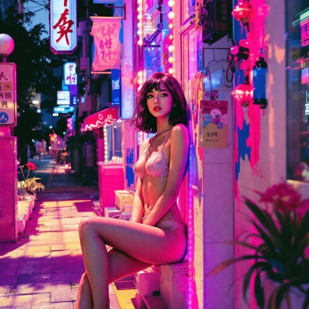 K-Pop Star in Neon Lighting as Digital Painting