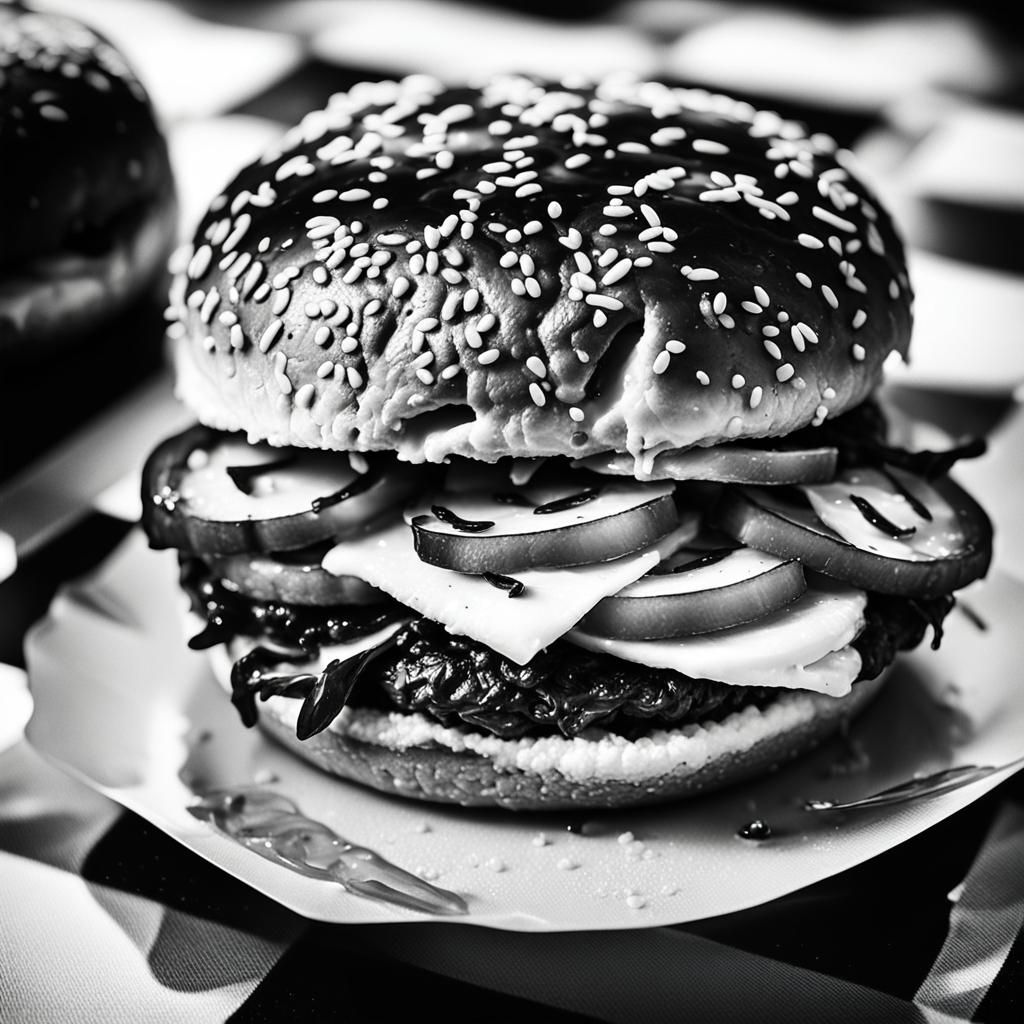High Contrast Macro Photograph of a Hamburger