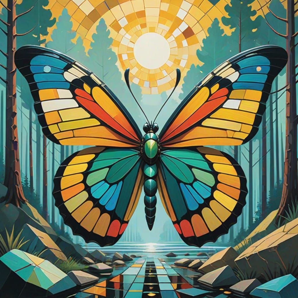 Surreal Butterfly in Mosaic Splendor