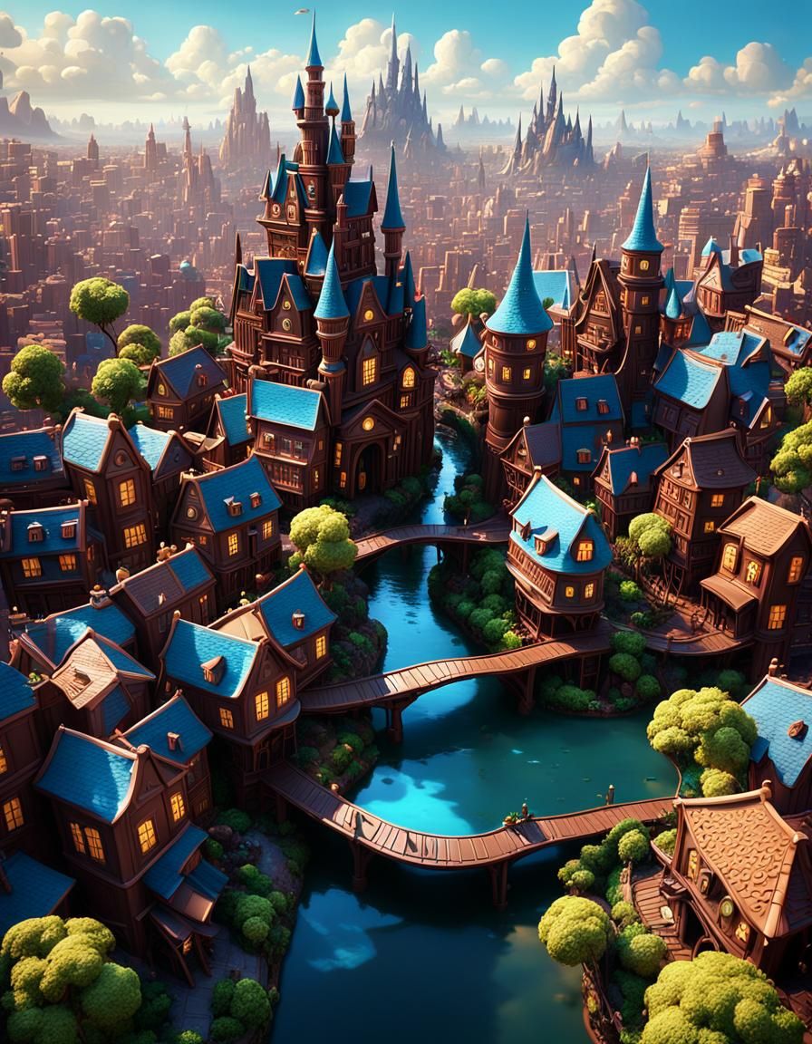Chocolate City Landscape in Pixar Style