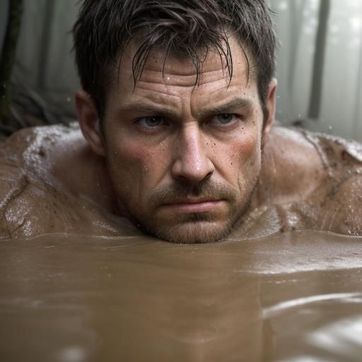 Muscular Man Sinking in Quicksand: Cinematic Photography
