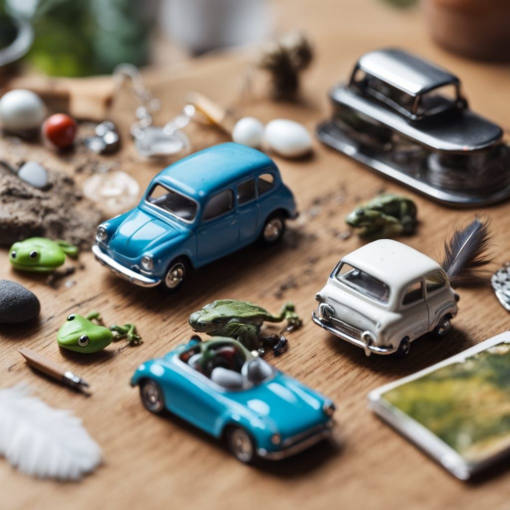 Whimsical Miniature World on a Wooden Table