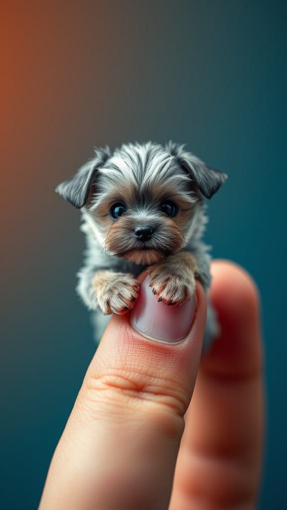 Surreal Macro Photography of Tiny Dog on Human Thumb