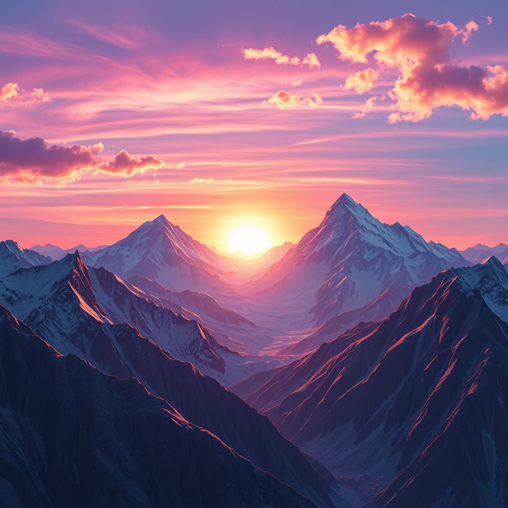 Majestic Mountain Range Awakens in Cosmic Dawn