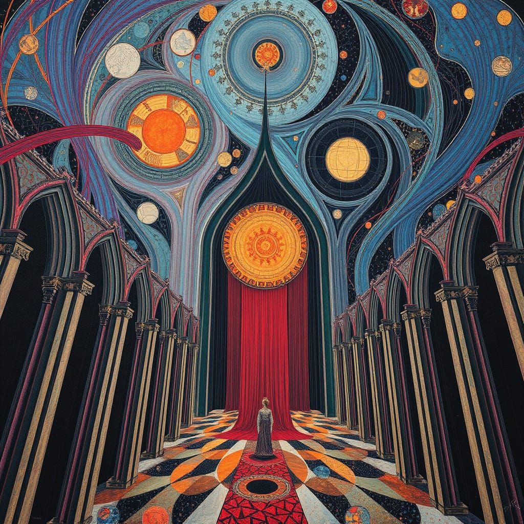 Ethereal Gothic Cathedral in Vibrant Glitch Art Style