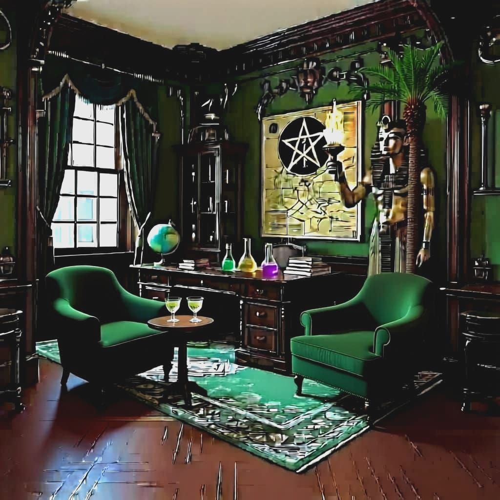 Victorian Steampunk Study with Egyptian Statue