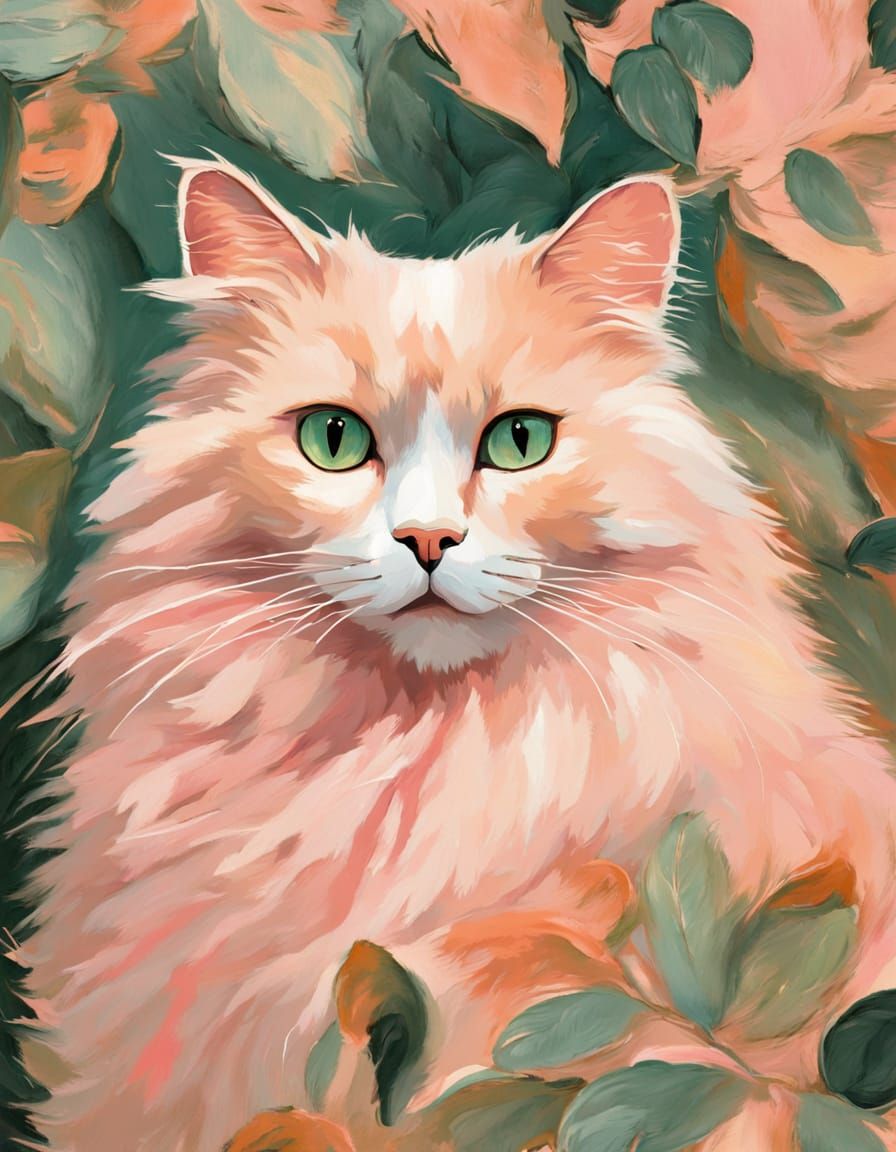 Peachy Ragdoll Cat in Whimsical Van Gogh Style