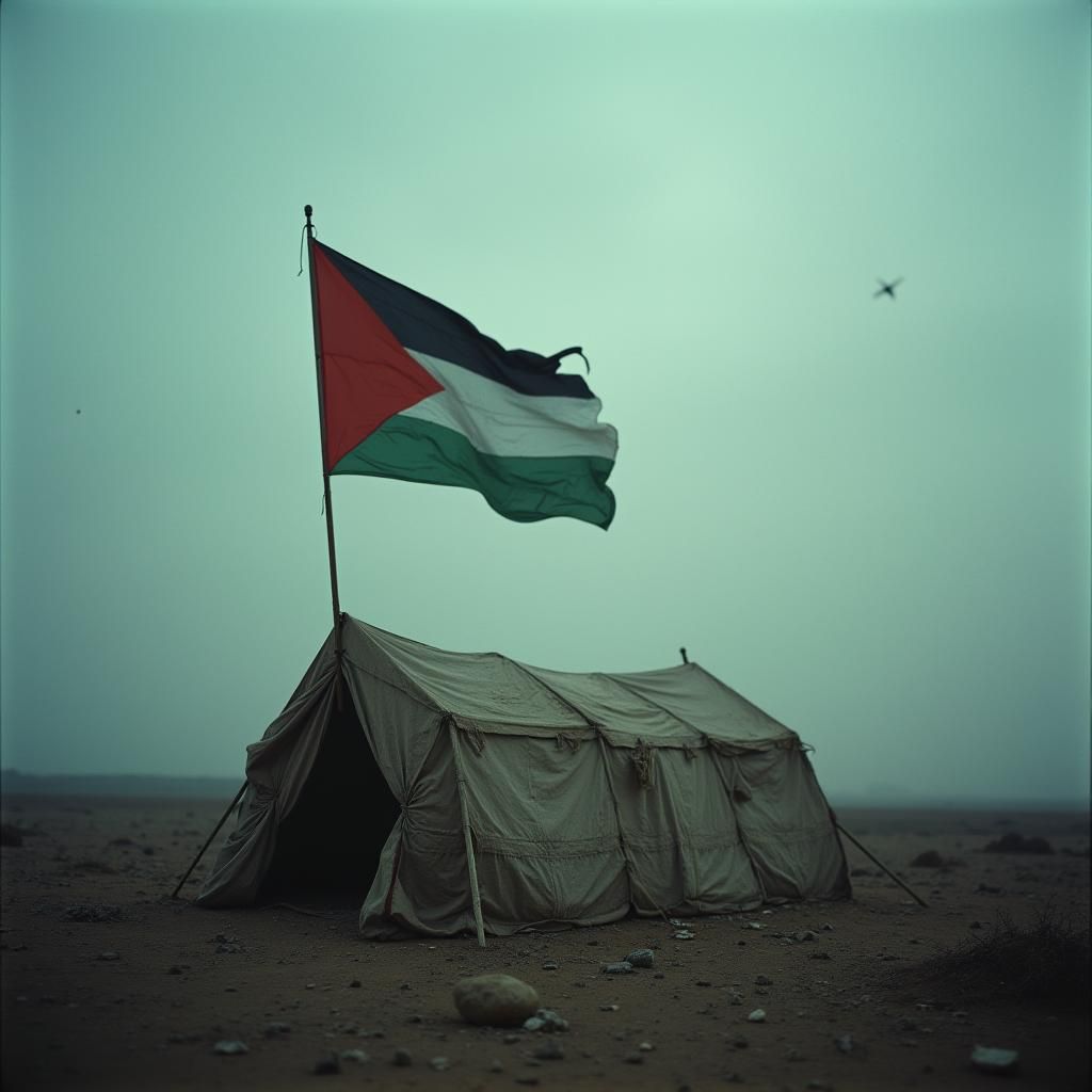 Tattered Palestine Flag in Cinematic Winter Scene