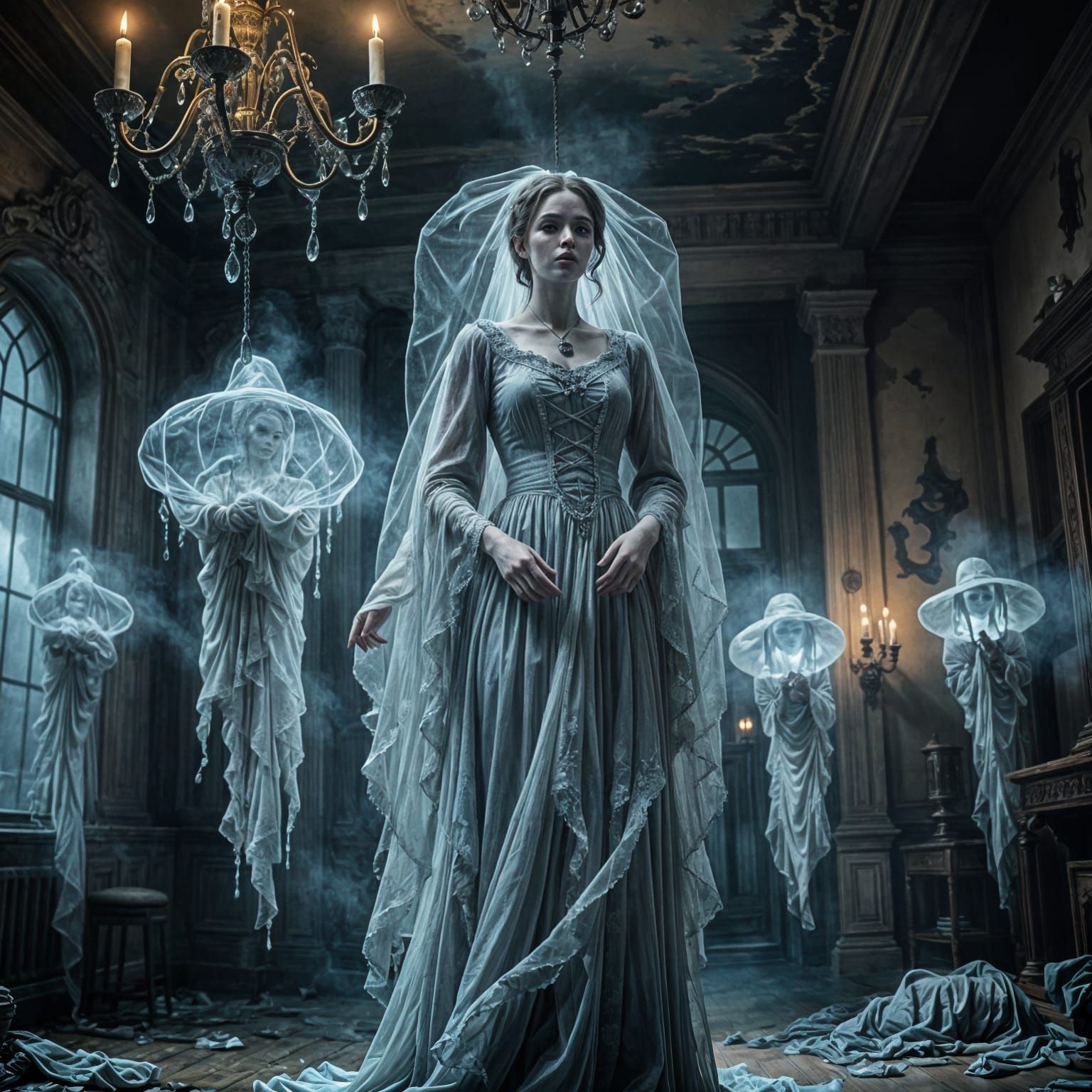 Ethereal Beings Drift Through a Haunting Realm