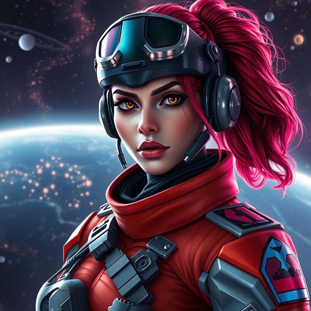 Redhead Arabic Officer in Sci-Fi Cyberpunk Style