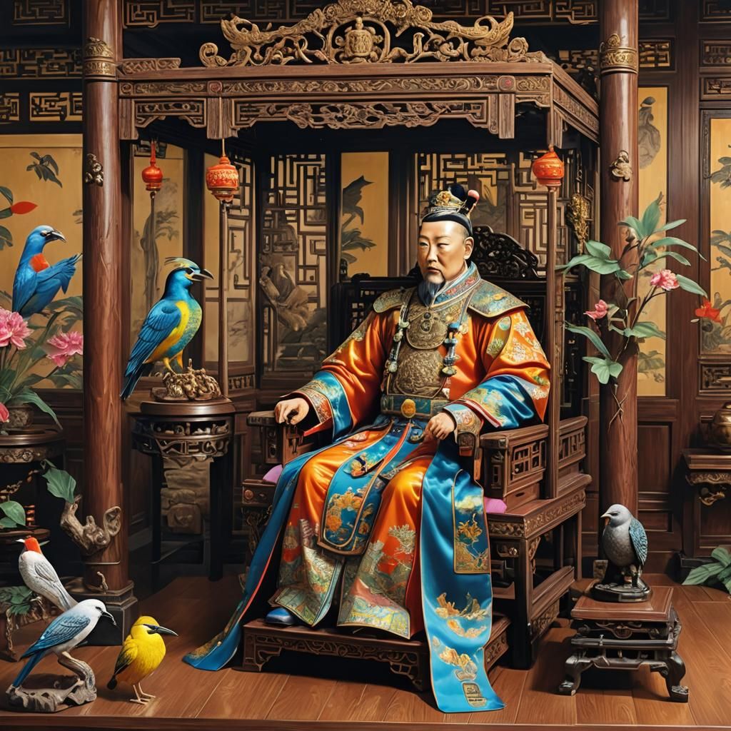 Chinese Emperor with Mechanical Bird, Detailed Matte Paintin...