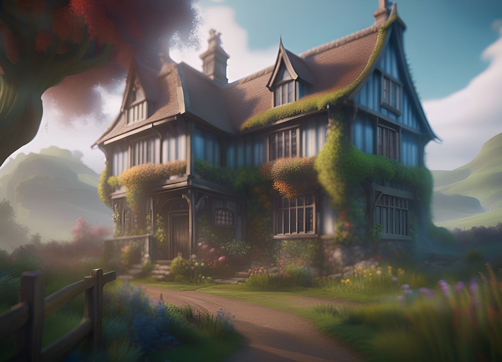 English Countryside House: Detailed Matte Painting