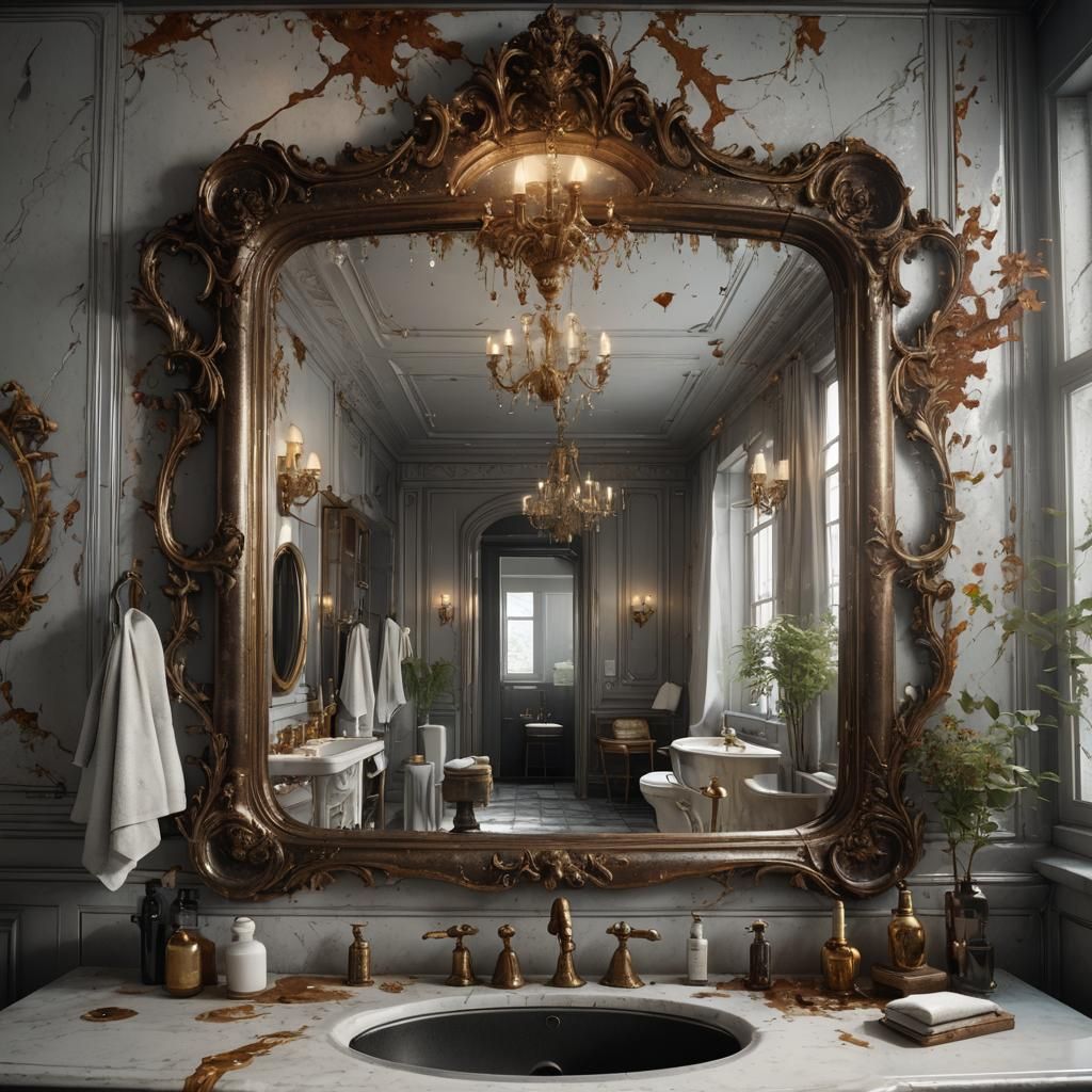 Steamed Bathroom Mirror Wiped, Detailed Matte Painting