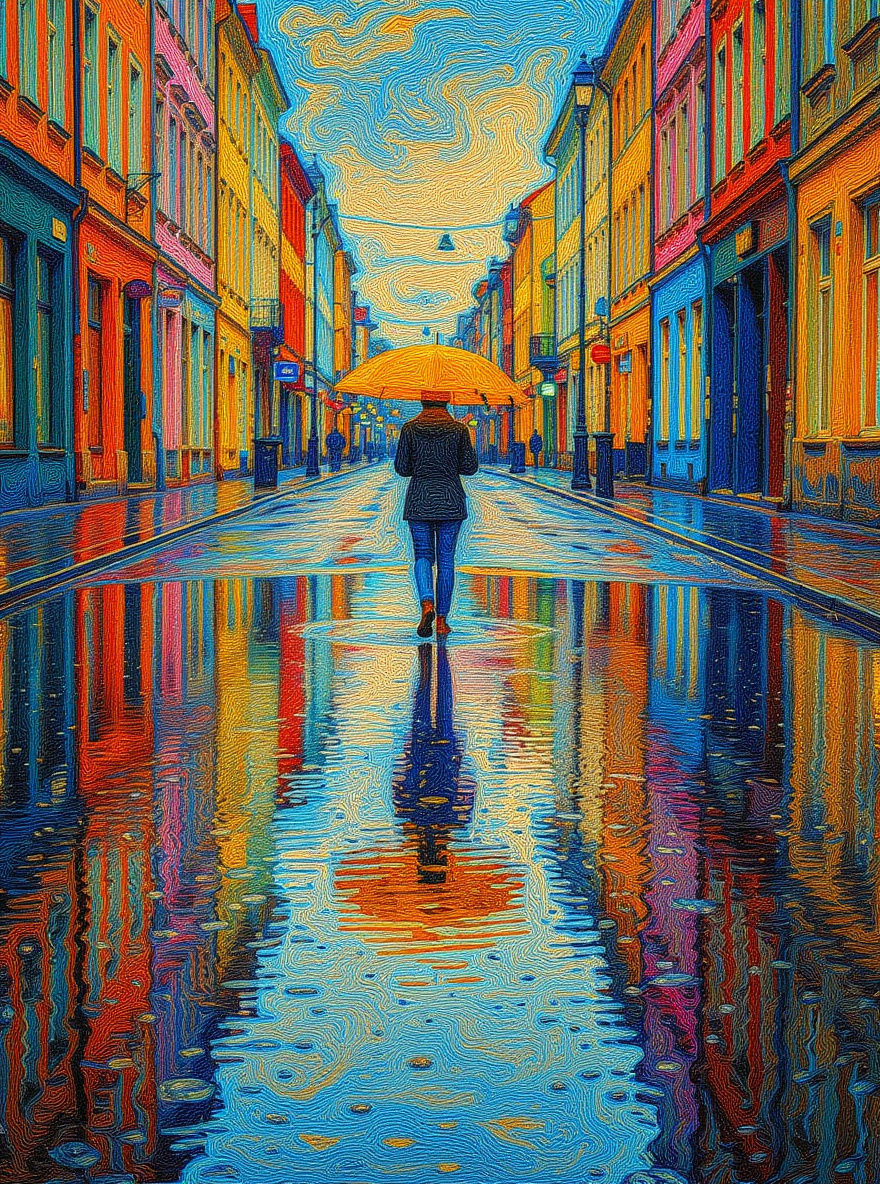 City Street After Spring Rain, Cinematic Photography