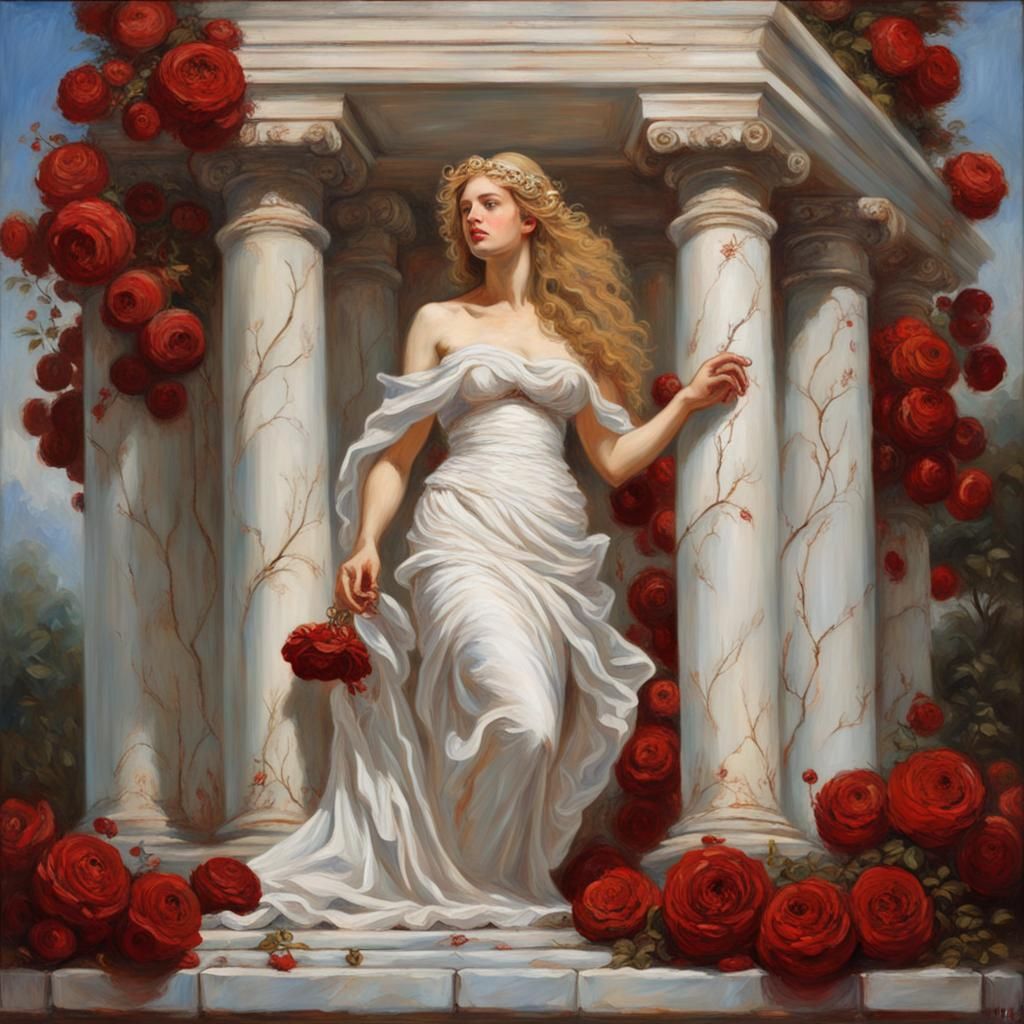 Aphrodite Statue with Roses in Oil Painting Style