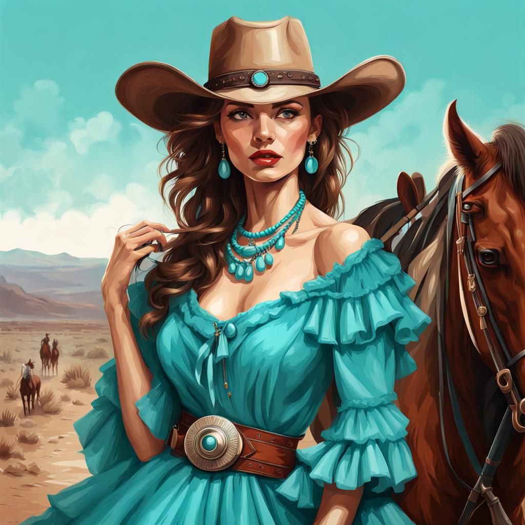 Wild West Lady in Turquoise Dress