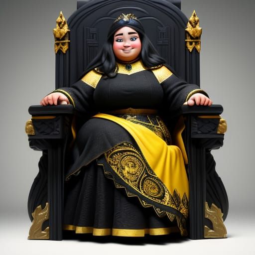 Obese Queen Smiles from the Iron Throne in Elegant Black and...