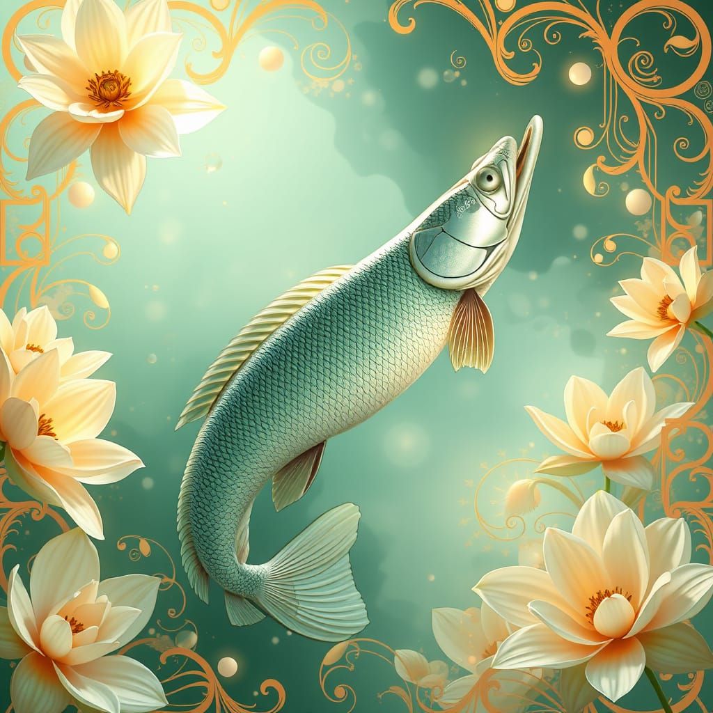 Ethereal Art Nouveau Pike in Vibrant Triadic Colors