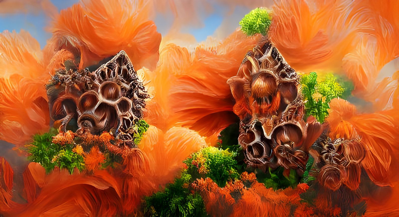 Orange Flower Fantasy Garden in Oil Painting Style