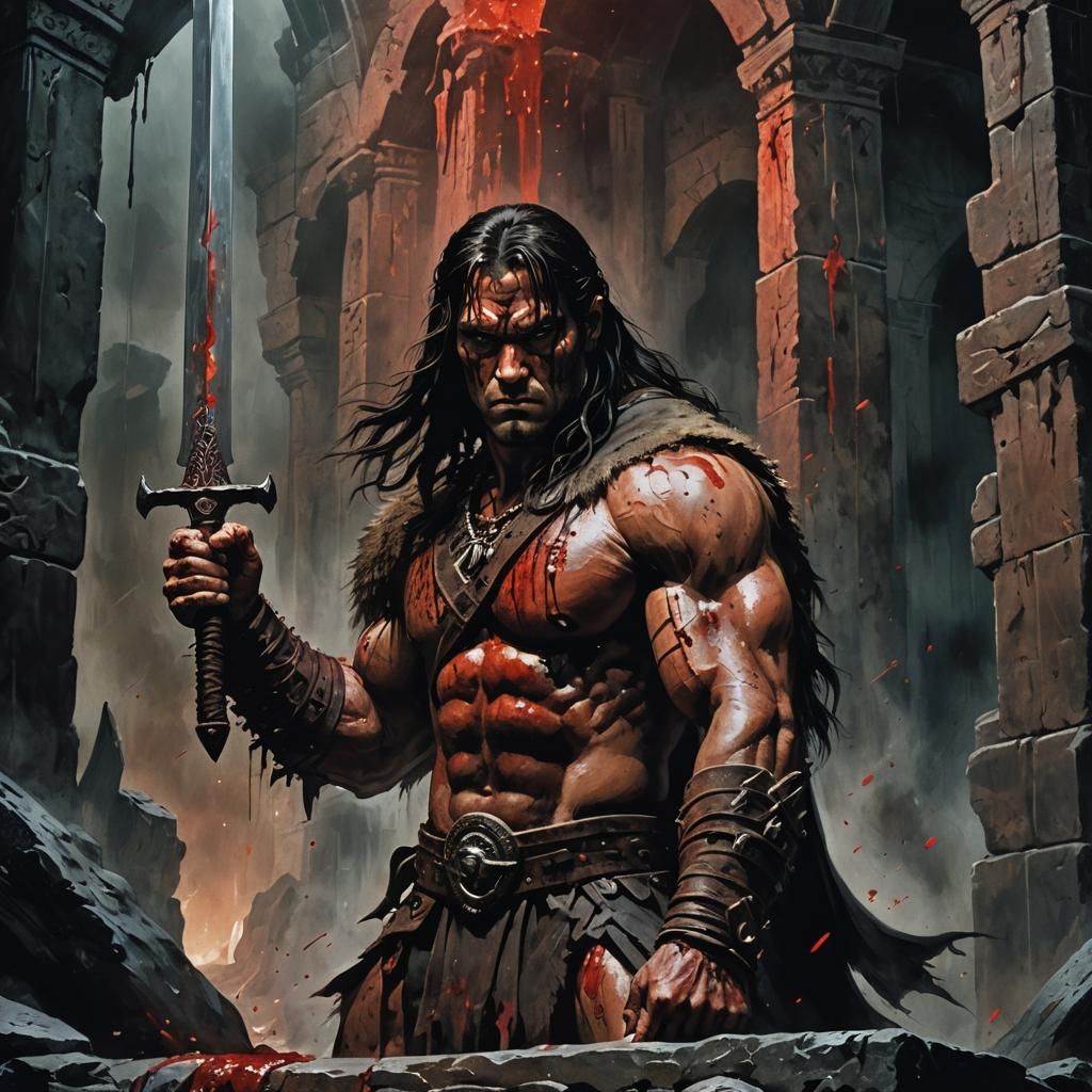 Conan the Barbarian in Macabre Dark Fantasy Style