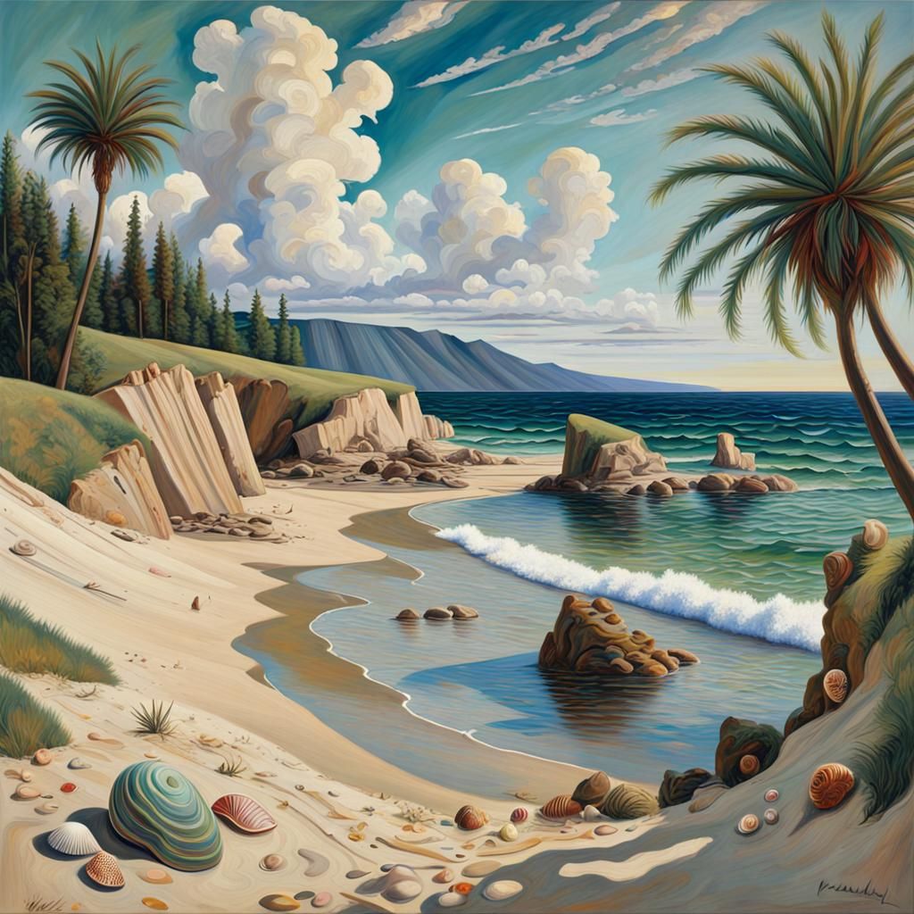 Beach Scene Painting in Kandinsky Style