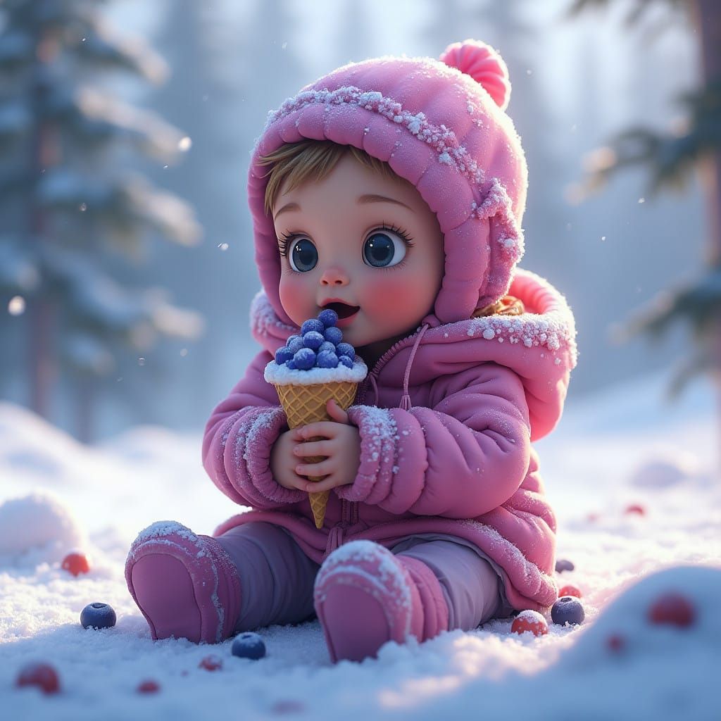 Fantastical Winter Wonderland with Baby and Blueberry Ice Cr...