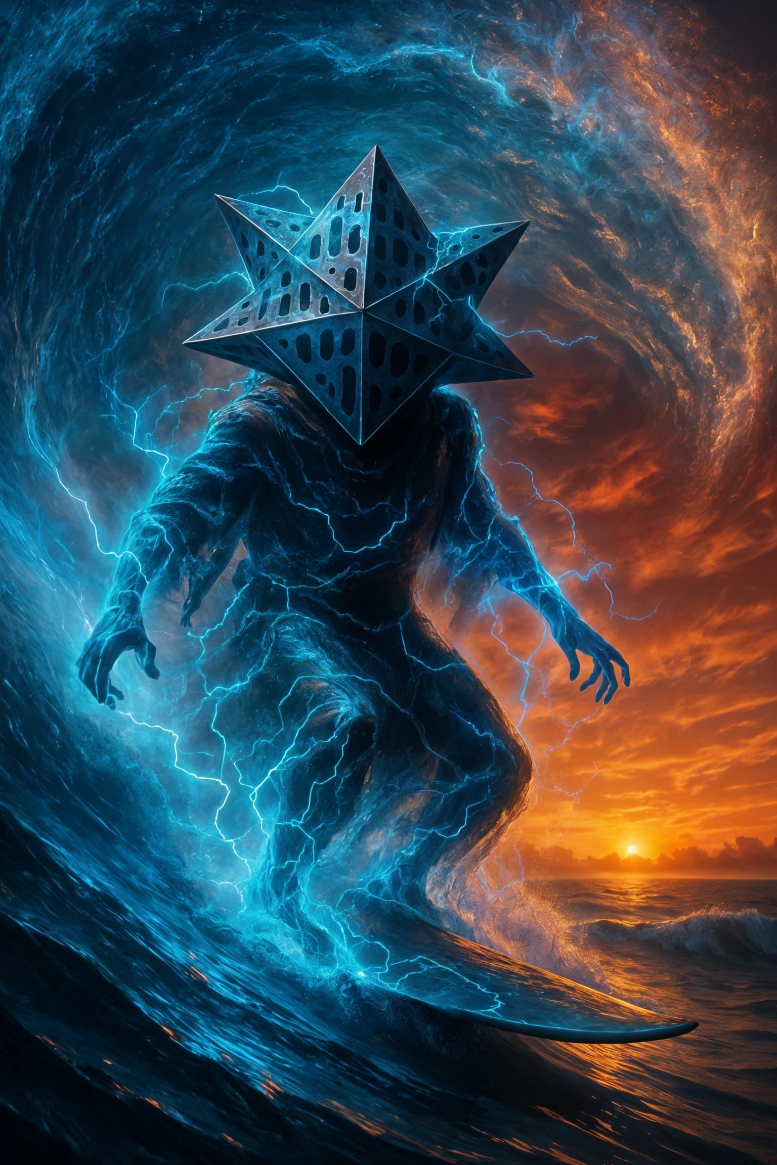 Star Sailor Surfing Through Electric Tube at Sunset