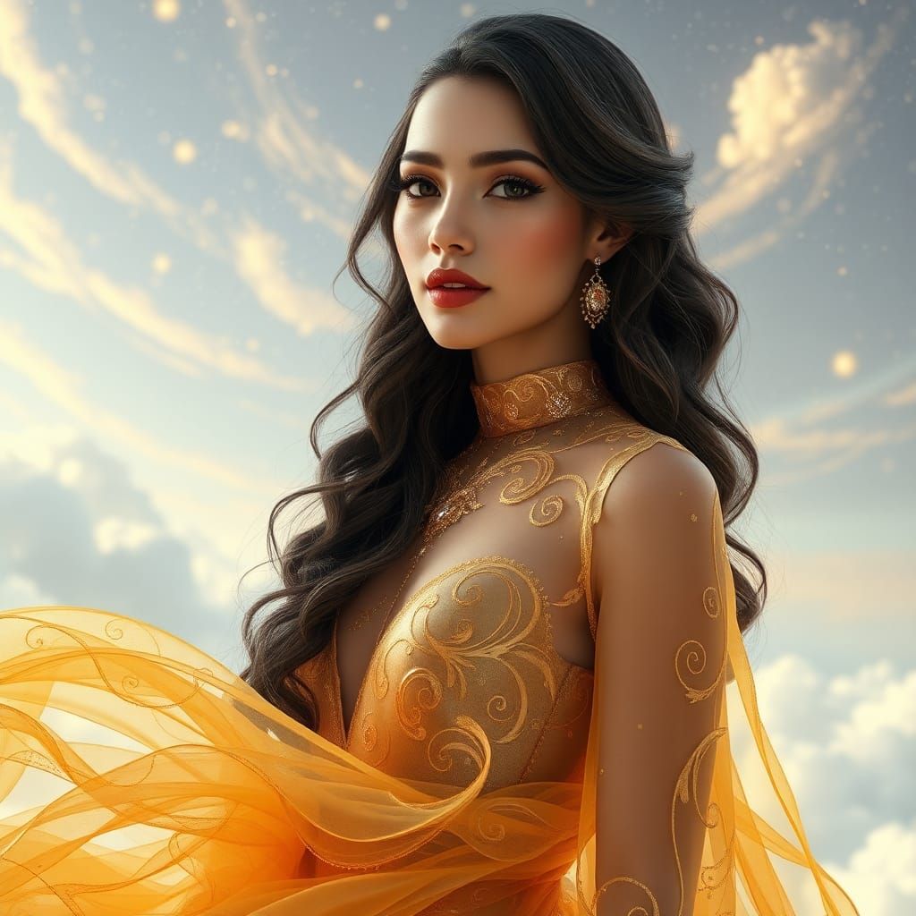 Woman in Rose Crystal Dress: Galactic Oil Painting