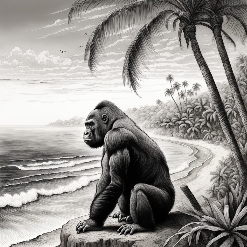 Hyperdetailed Charcoal Drawing: Gorilla in a Crystal Ball