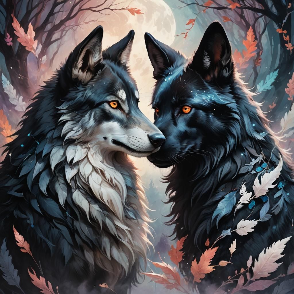 Yin and Yang: Wolf and Rabbit in Digital Art