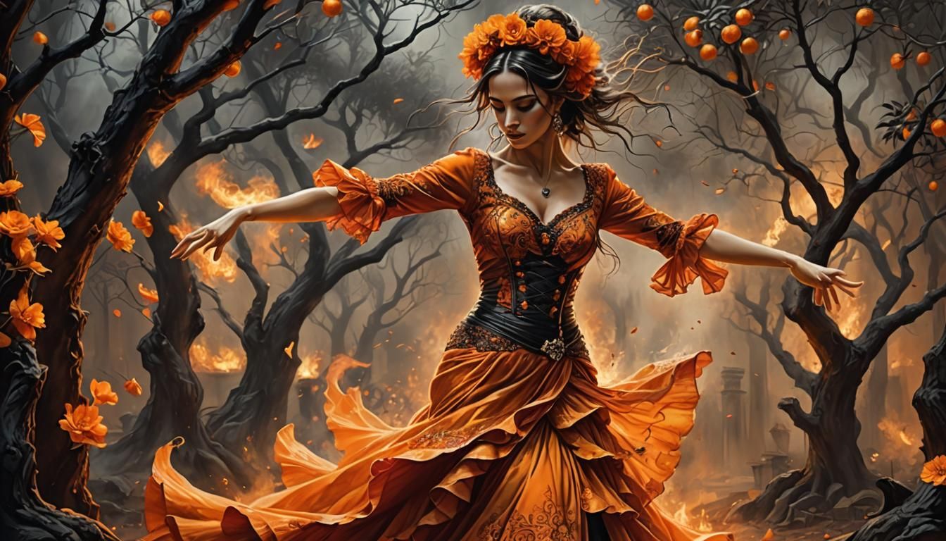 Flamenco Dancer in Fire: A Hyperrealistic Fantasy