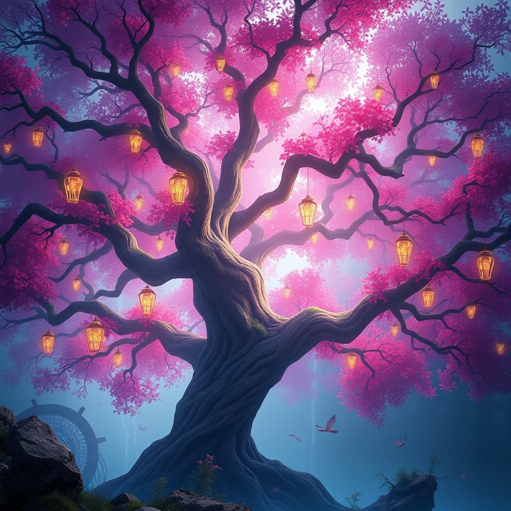 Enchanted Tree of Whimsy in Vibrant Fantasy