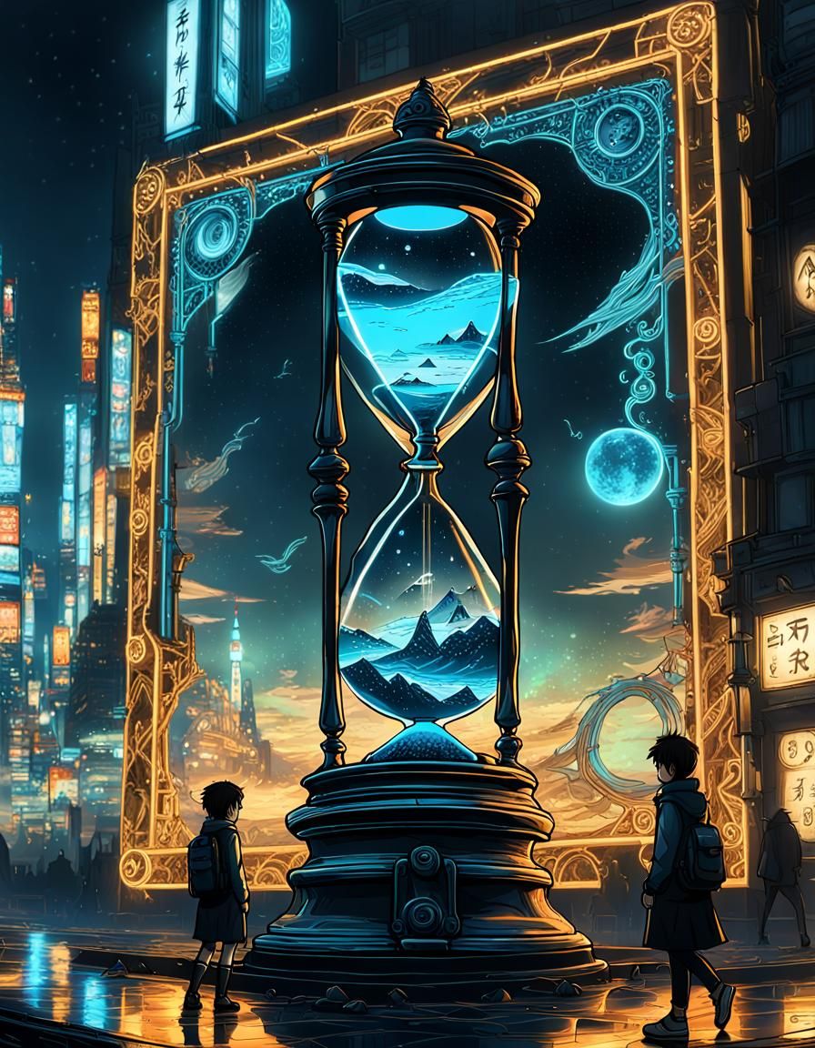 Neon Hourglasses: Anime Style Contemplation on Time
