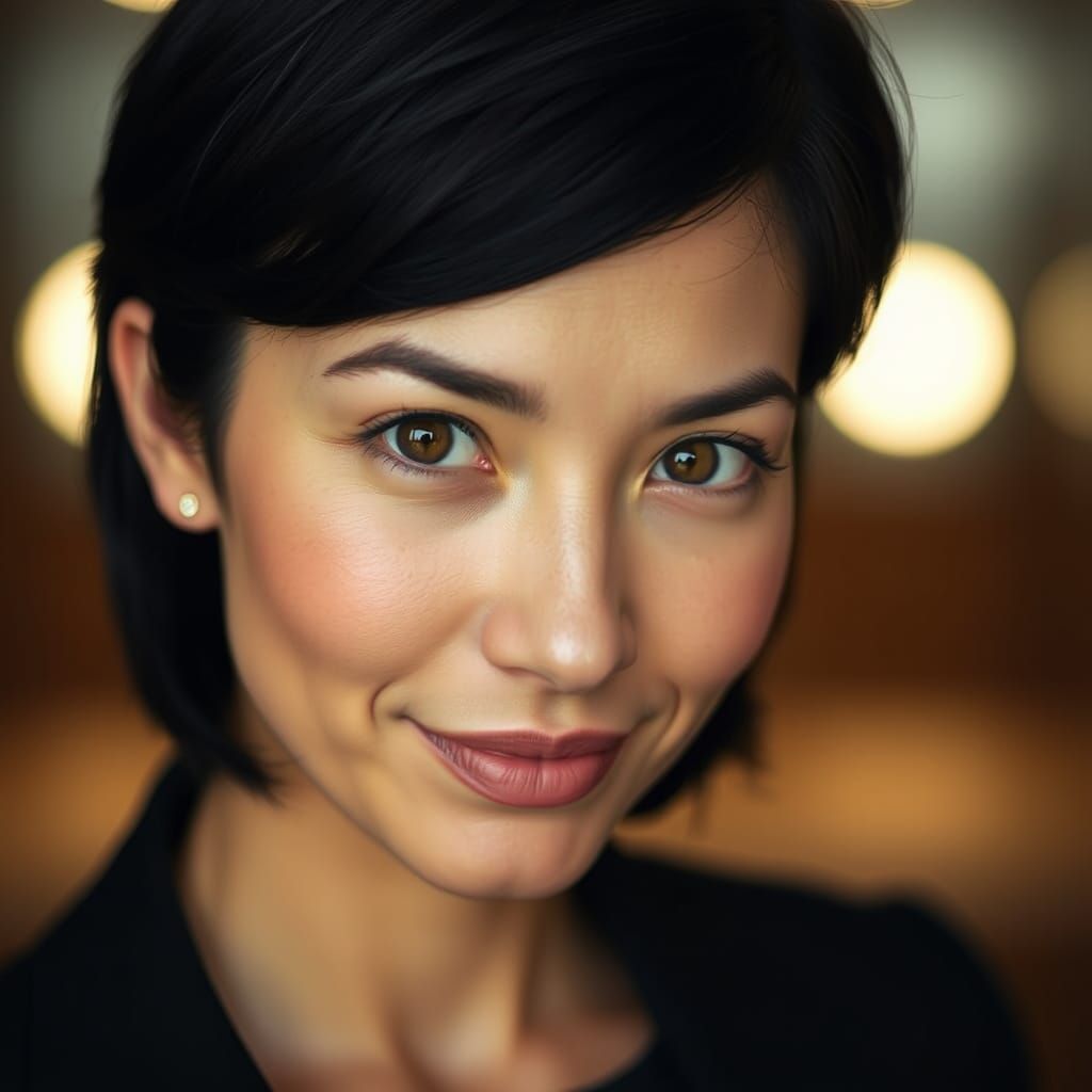 Enigmatic Portrait of a Woman with Short Black Hair