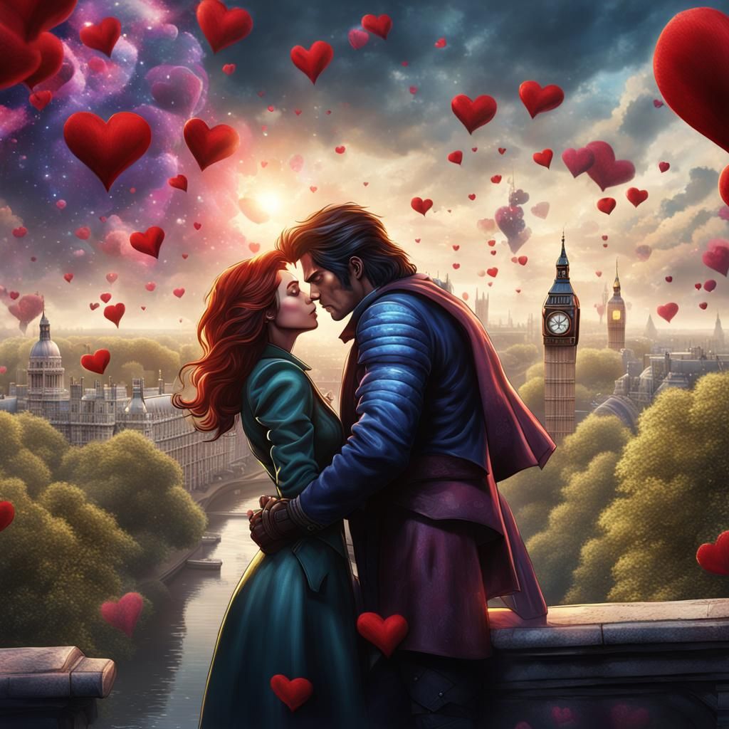 Rogue and Gambit Kiss in London: Detailed Matte Painting