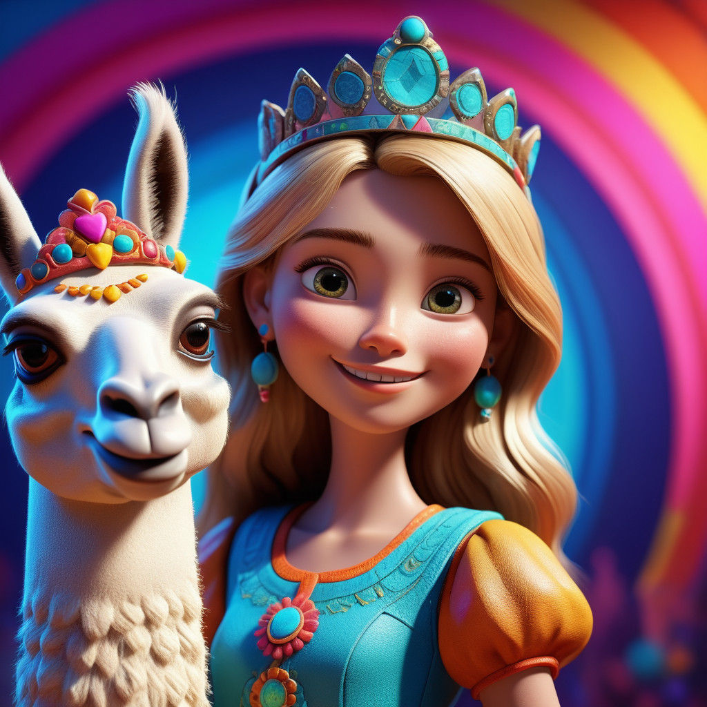 Pixar-Inspired Princess and Her Loyal Llama