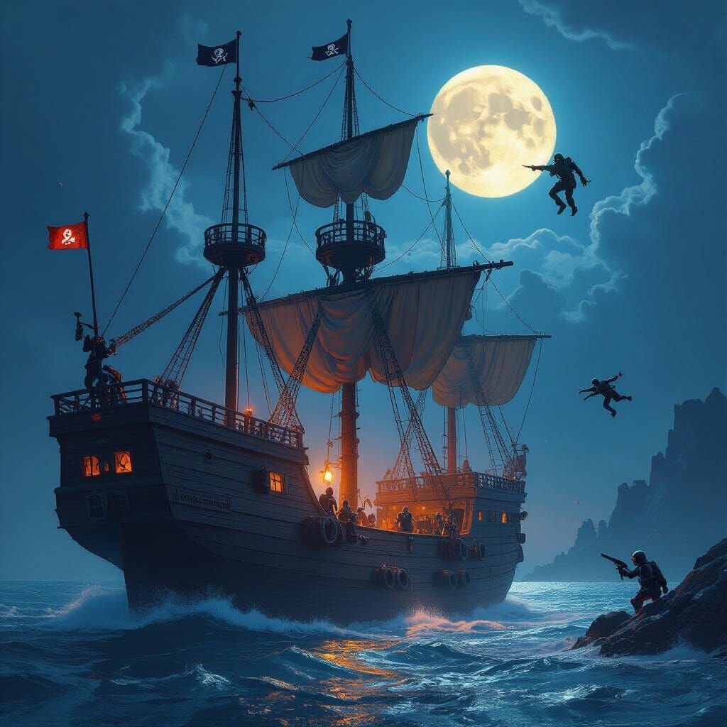 Cybernetic Monkeys Boarding Pirate Ship