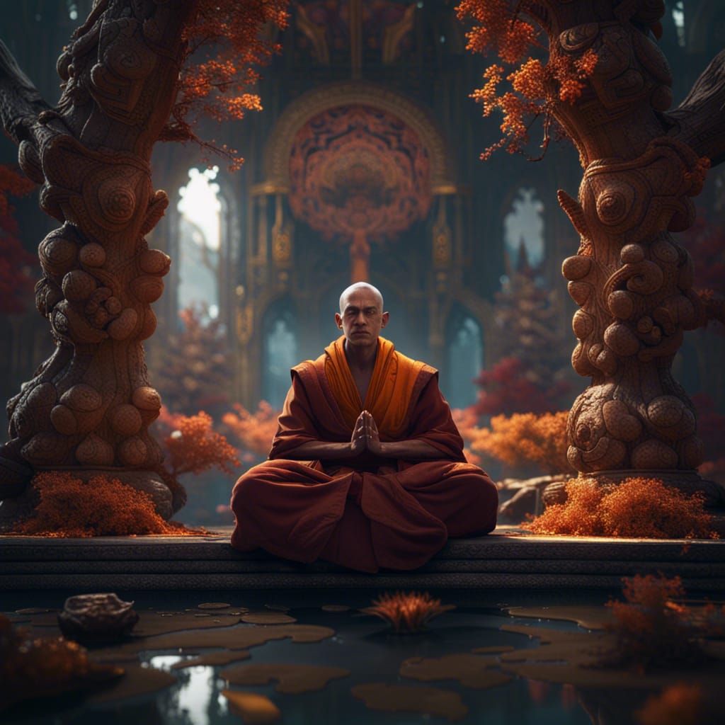 Monk in Meditation: Detailed Matte Painting