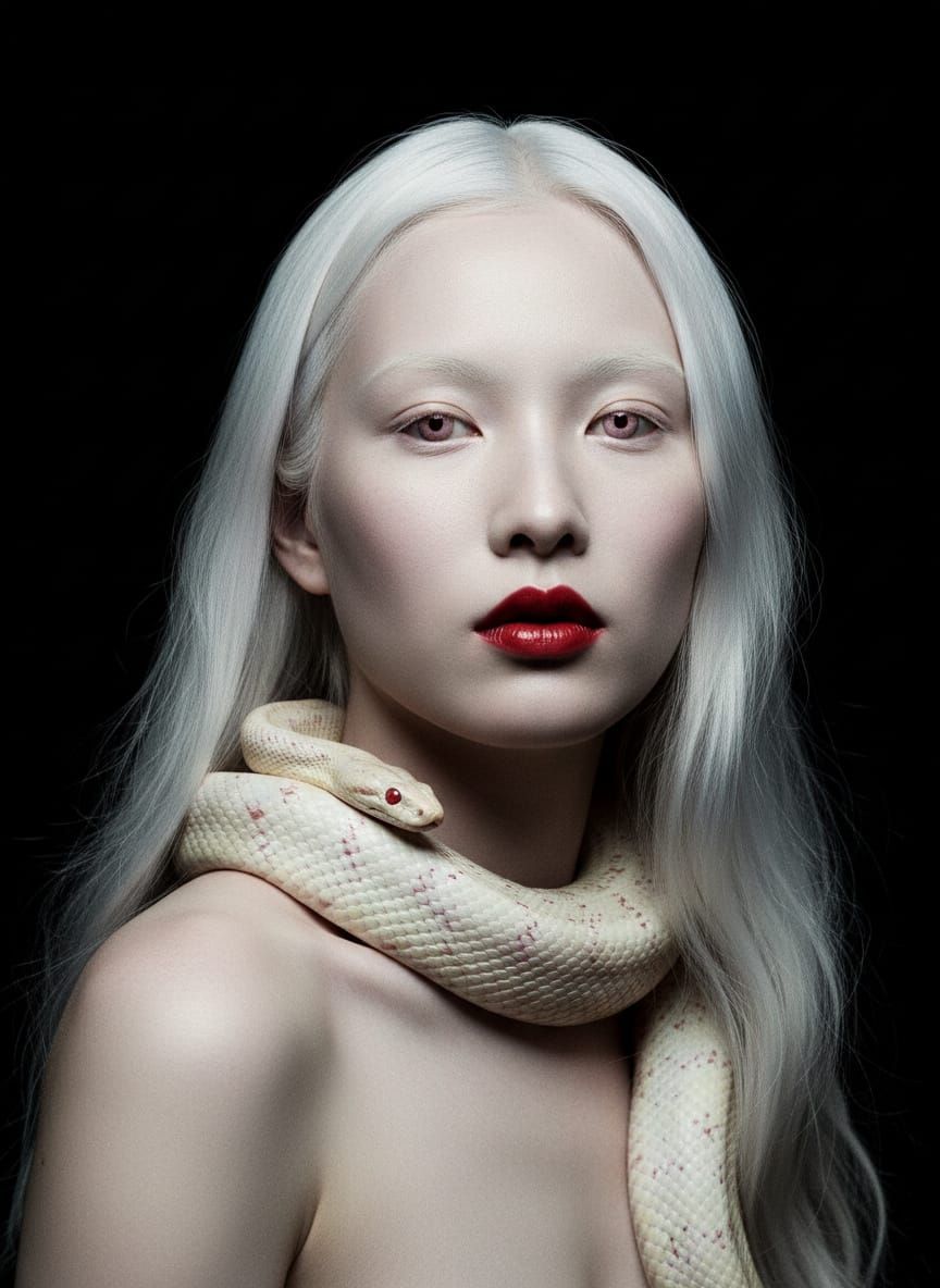 Albino Japanese Woman With Snake Portrait