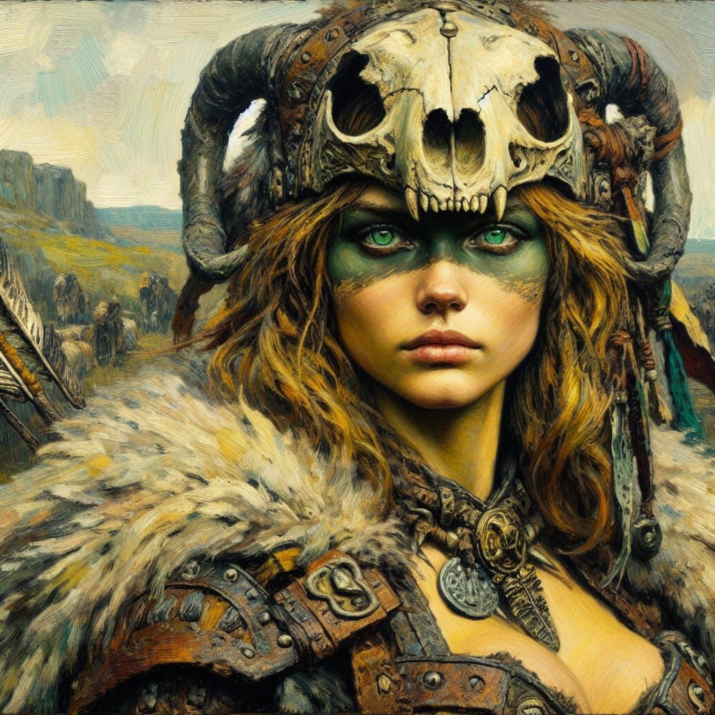 barbarian warrior at her camp