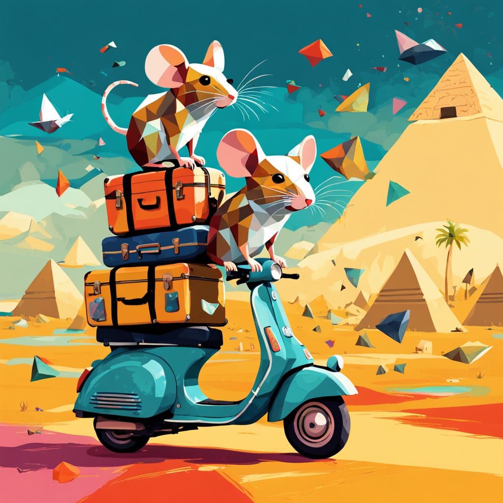 Whimsical Low Poly Mice Vespa Adventure